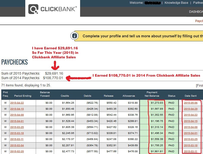 Clickbank Affiliate Earnings Sample