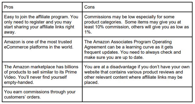 Amazon Affiliate Pros and Cons