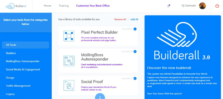 Builderall Customizable Back Office