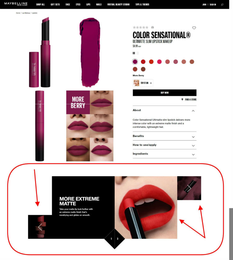 Maybelline Page Design for Online Store