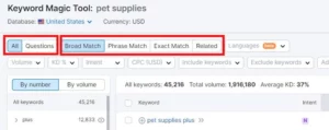 SEMRush Keyword Magic 2